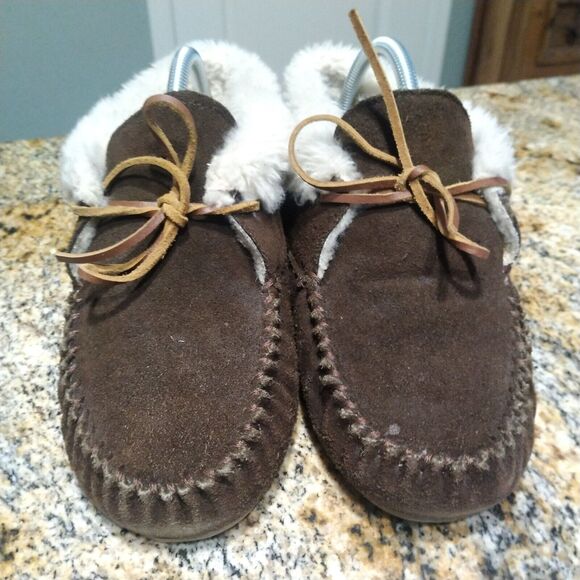 Minnetonka Chrissy Bootie Moccasin Chocolate Brown Suede Leather Women's Size 9 - Picture 8 of 13